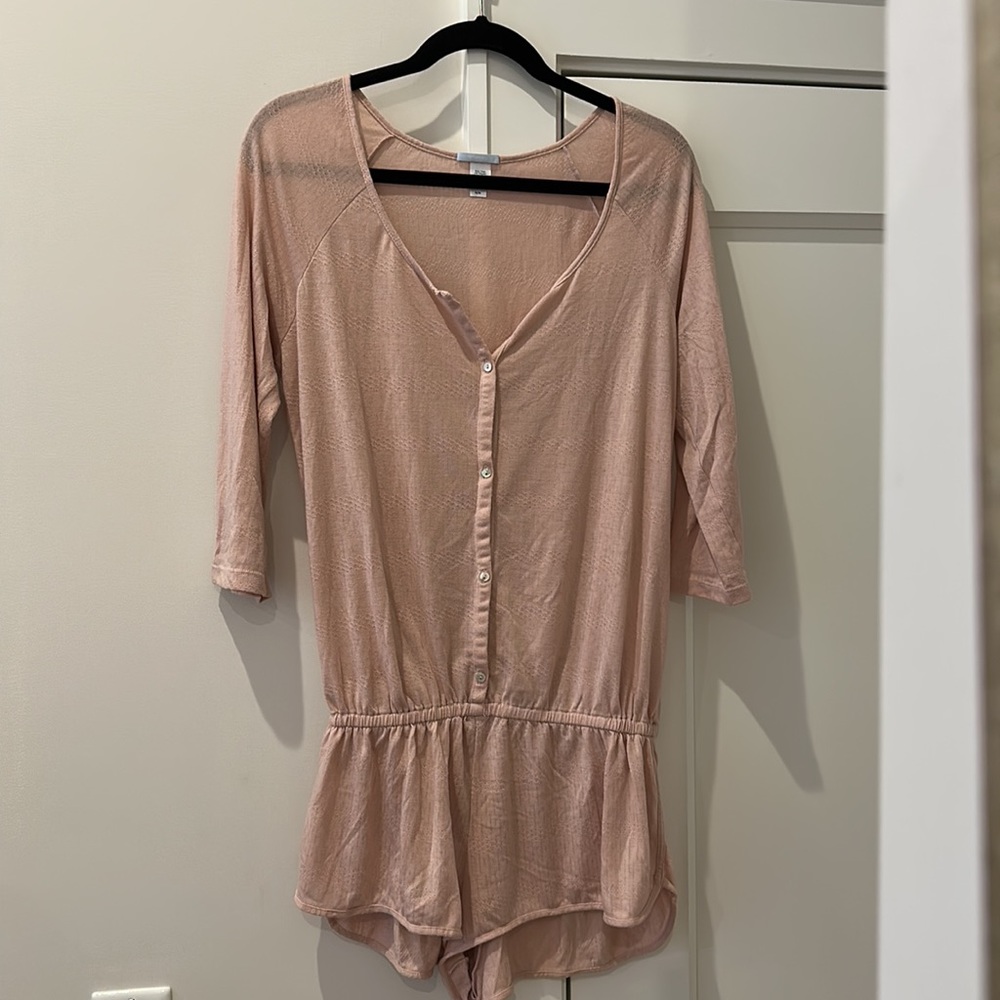 Eberjey PJ Teddy romper long sleeve shorts pajamas mauve rose medium